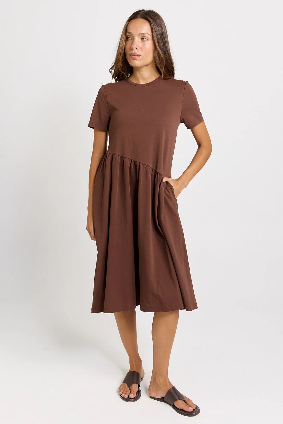 Ava Asymmetrical Dress Chocolate Brown