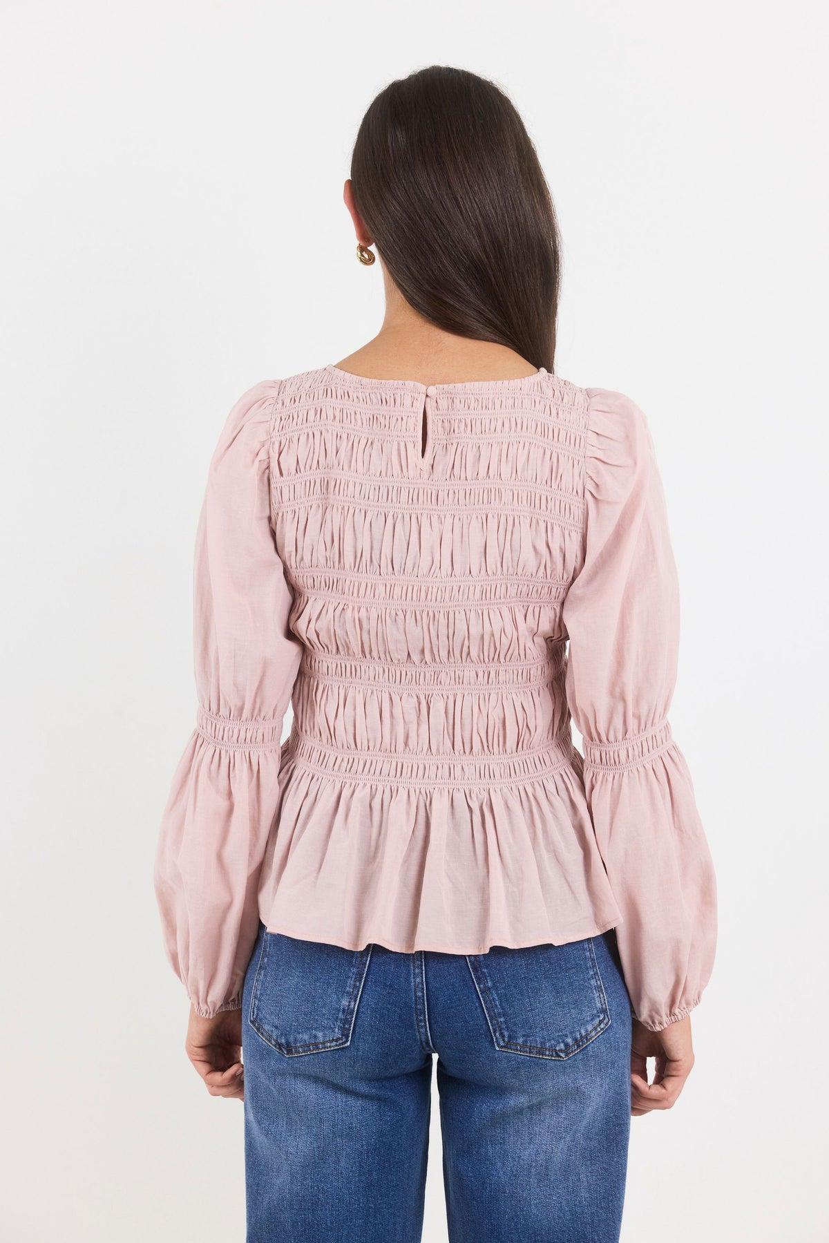 Required Blush Long Sleeve Shirred Bodice Top