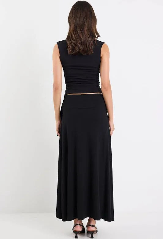 Status Black Jersey Knot Front Maxi Skirt