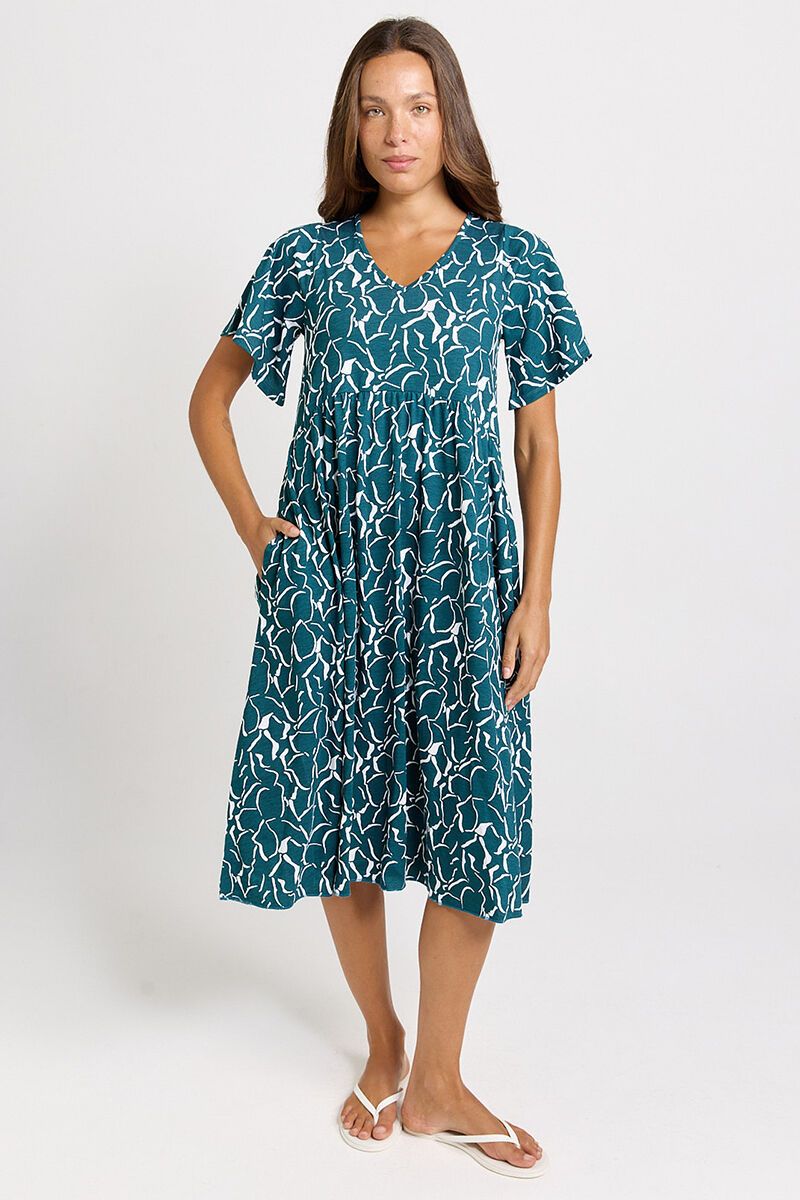 Donna Dress Teal Blue Petal Print