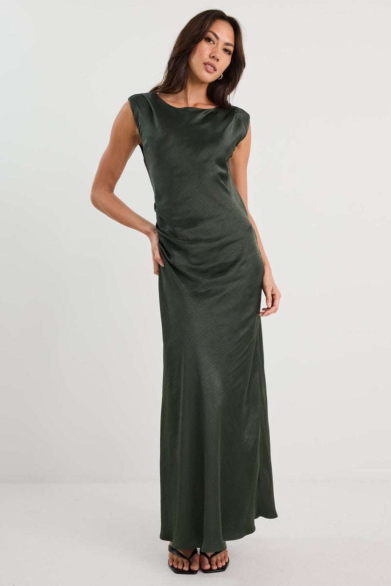 green emerald velvet dress Georgia Dress – Forest Green Satin Formal Dress – Annah Stretton main image 0
