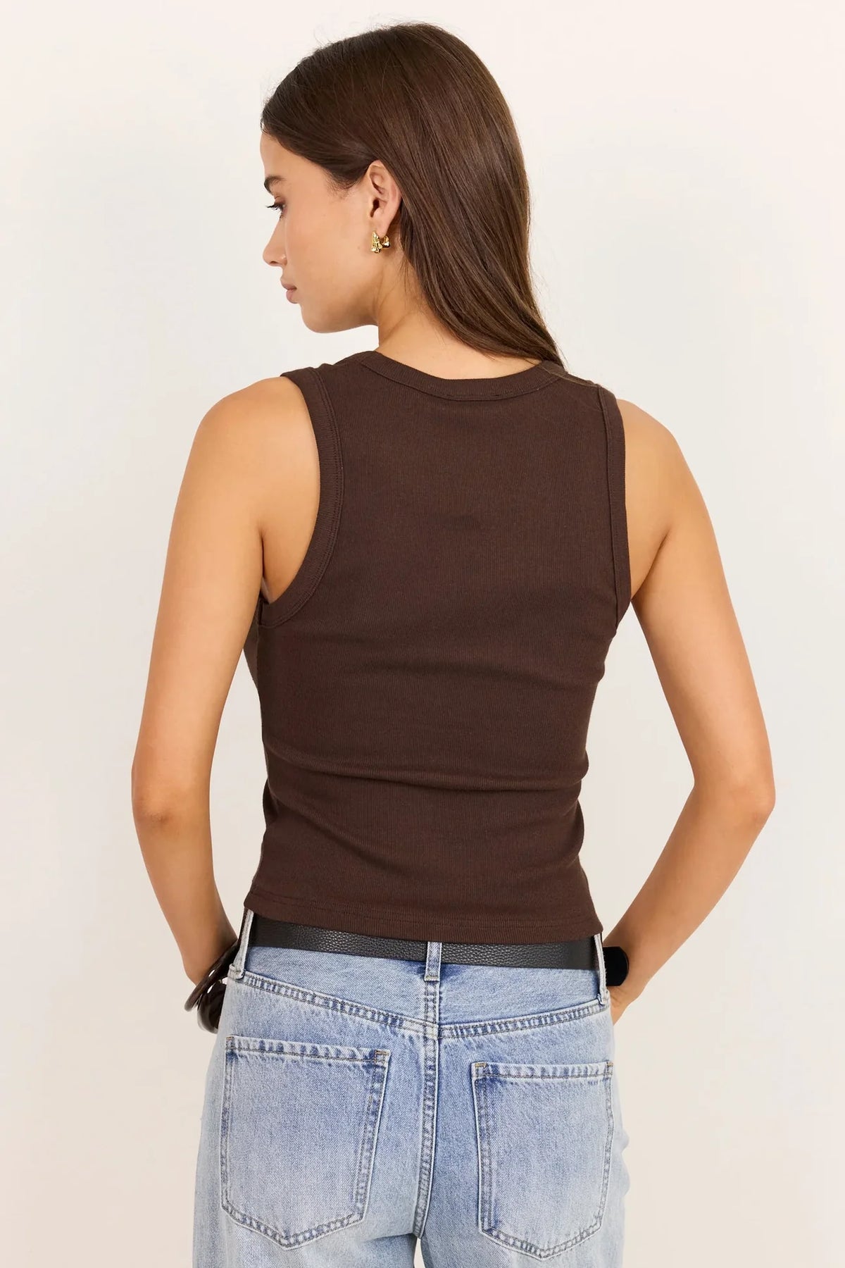 Vale Chocolate V Neck Rib Tank
