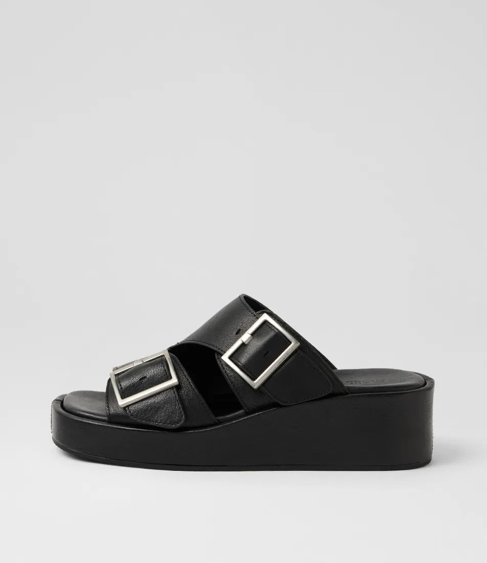 Camimer Black Crinkle Leather Sandal
