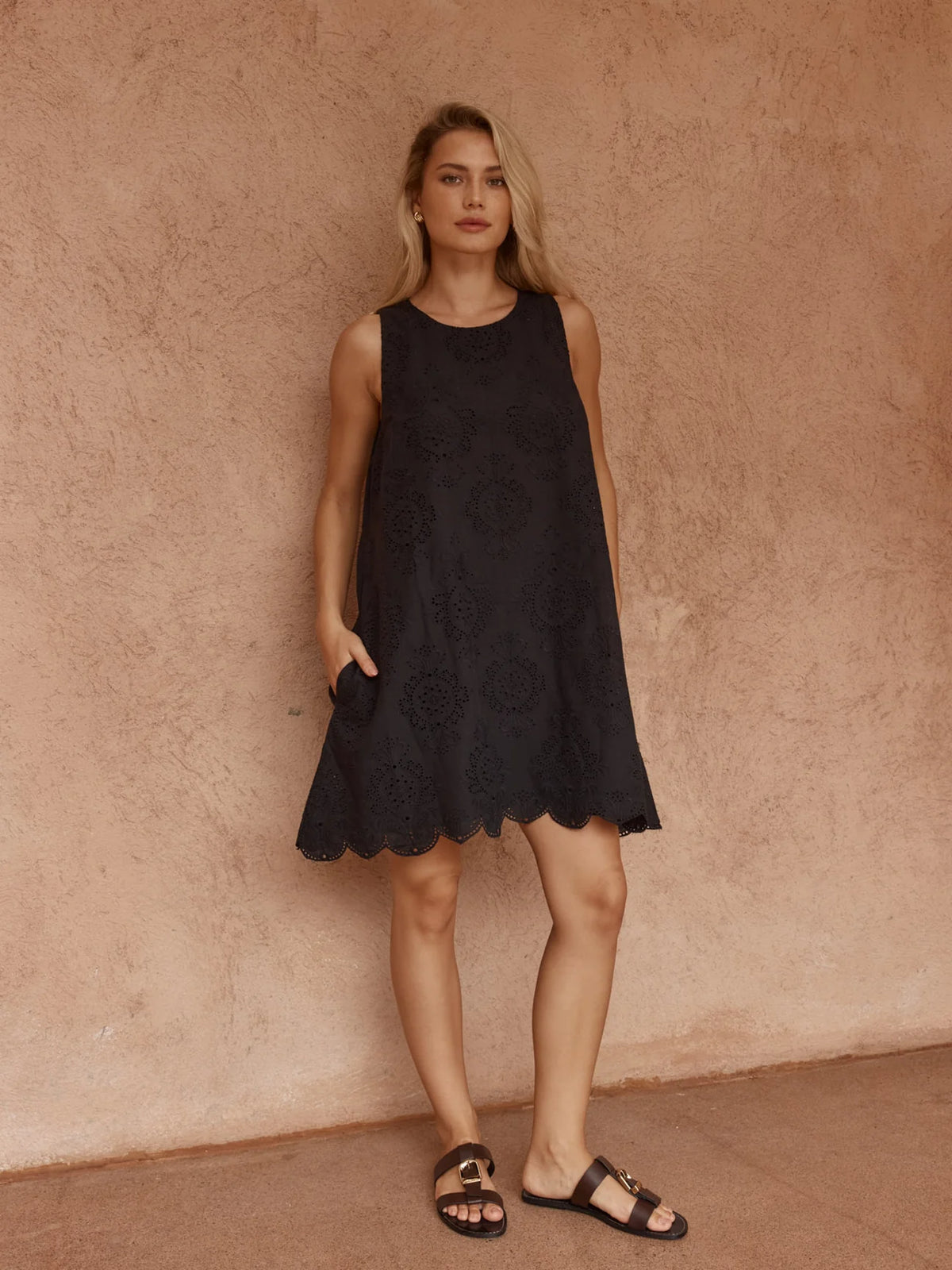 Mavis Broderie Shift Dress Black
