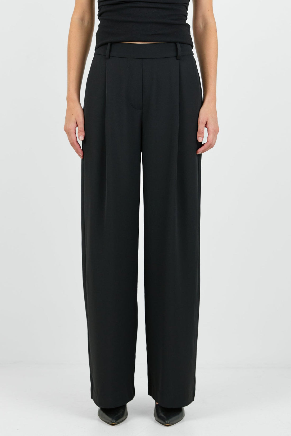 Business Black Wide Leg Pleat Front Pants