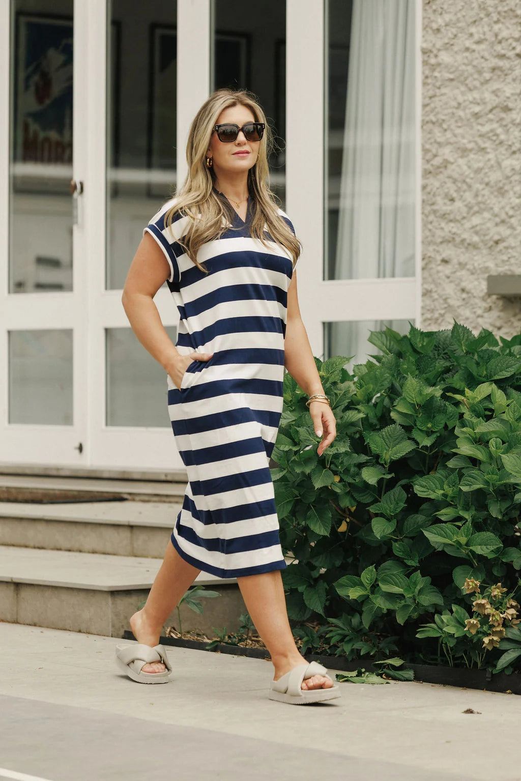 Della Dress Navy Stripes