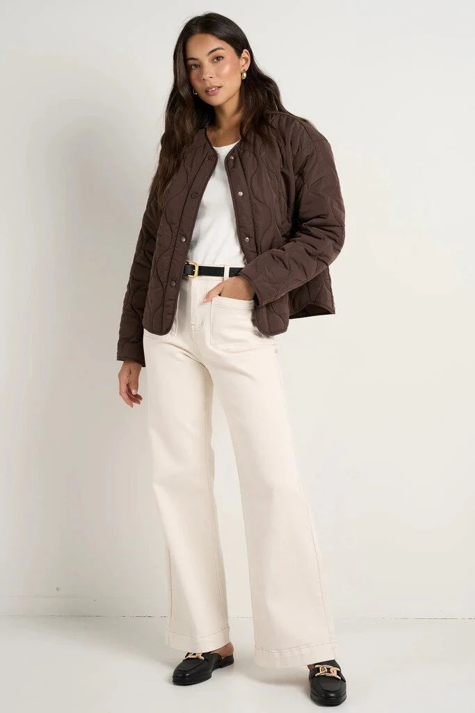 Apex Chocolate Collarless Puffer Jacket