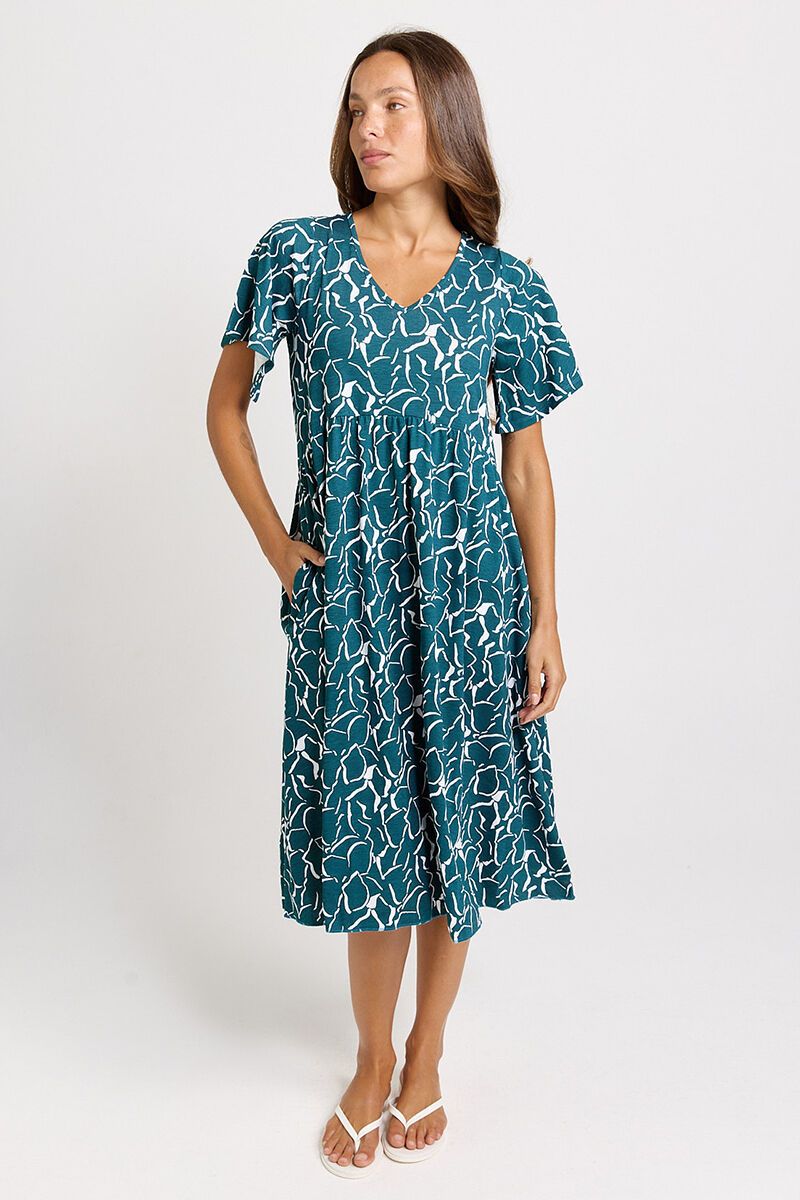 Donna Dress Teal Blue Petal Print