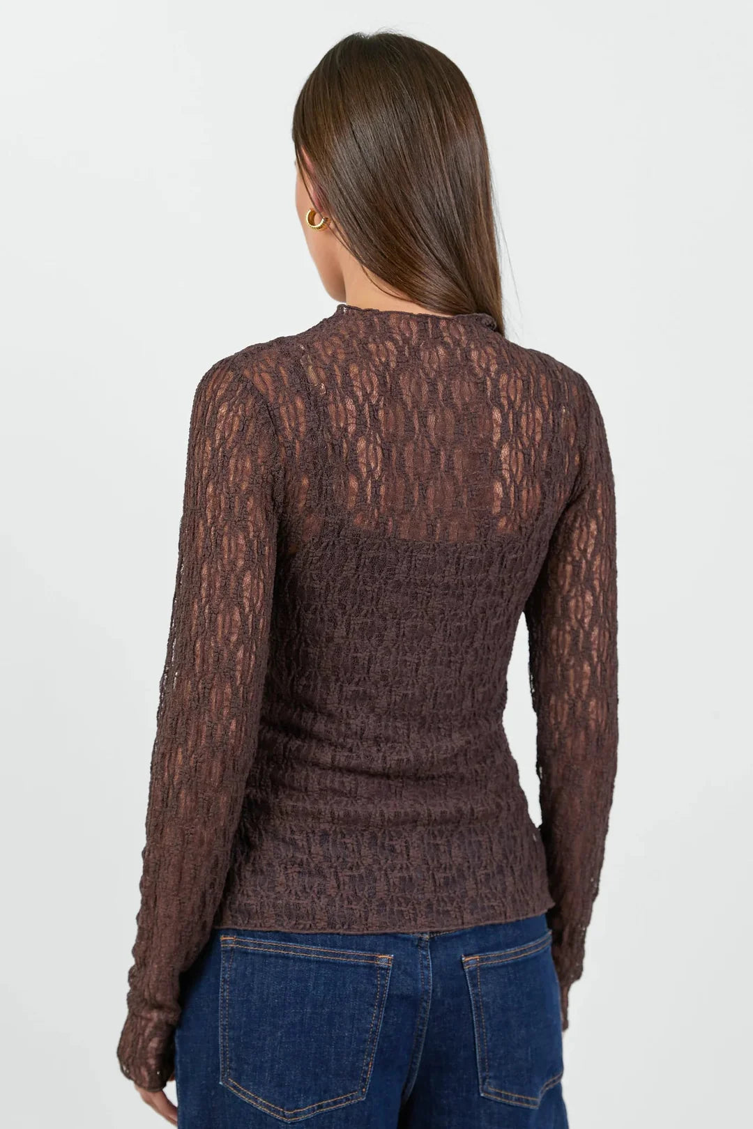 Giving Lace Long Sleeve Top Chocolate