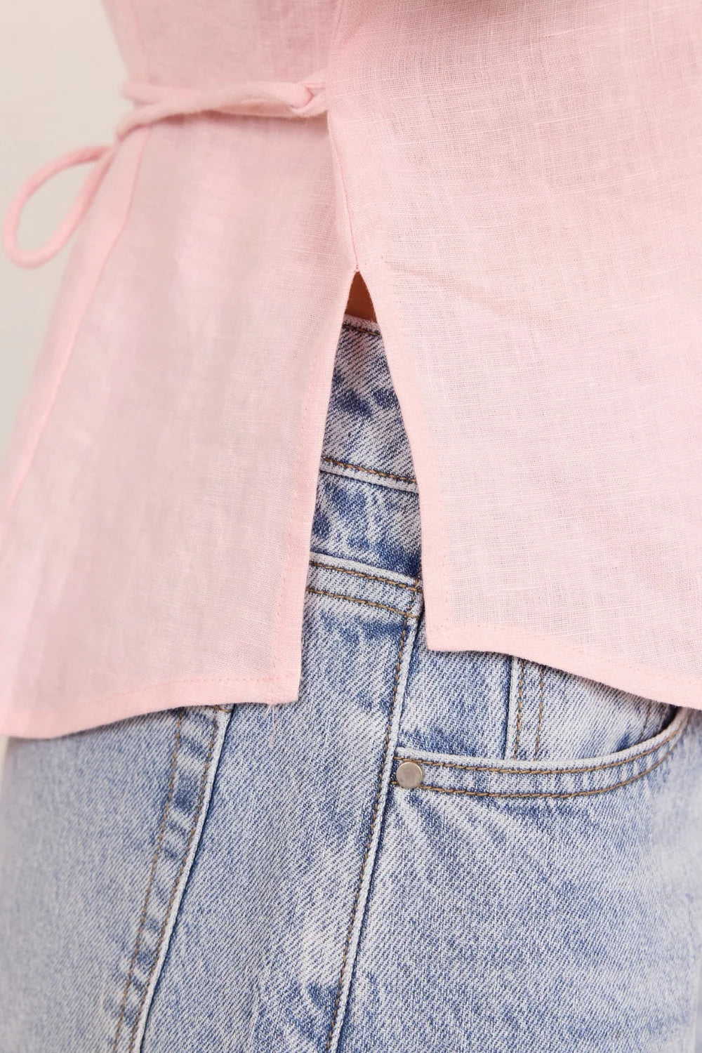 Villager Blush Linen Tie Back Short Sleeve Shirt