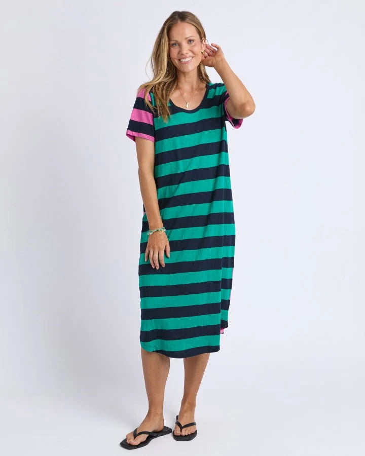 Mercury Stripe Dress Irish Green & Pink Stripe