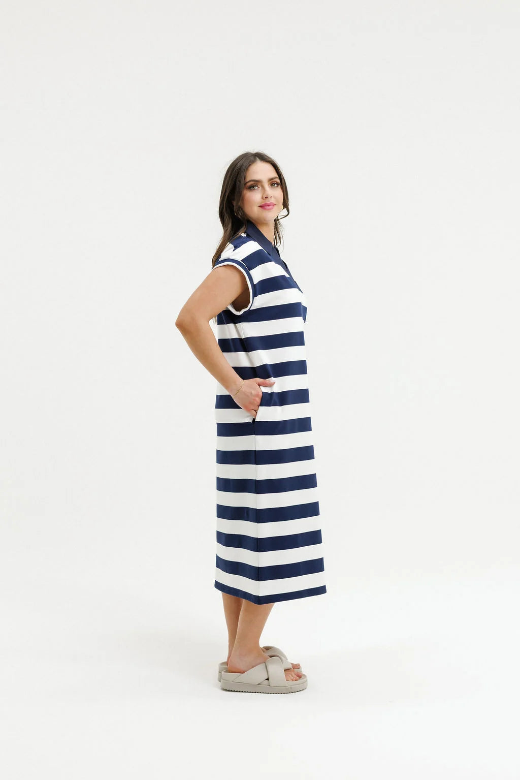 Della Dress Navy Stripes