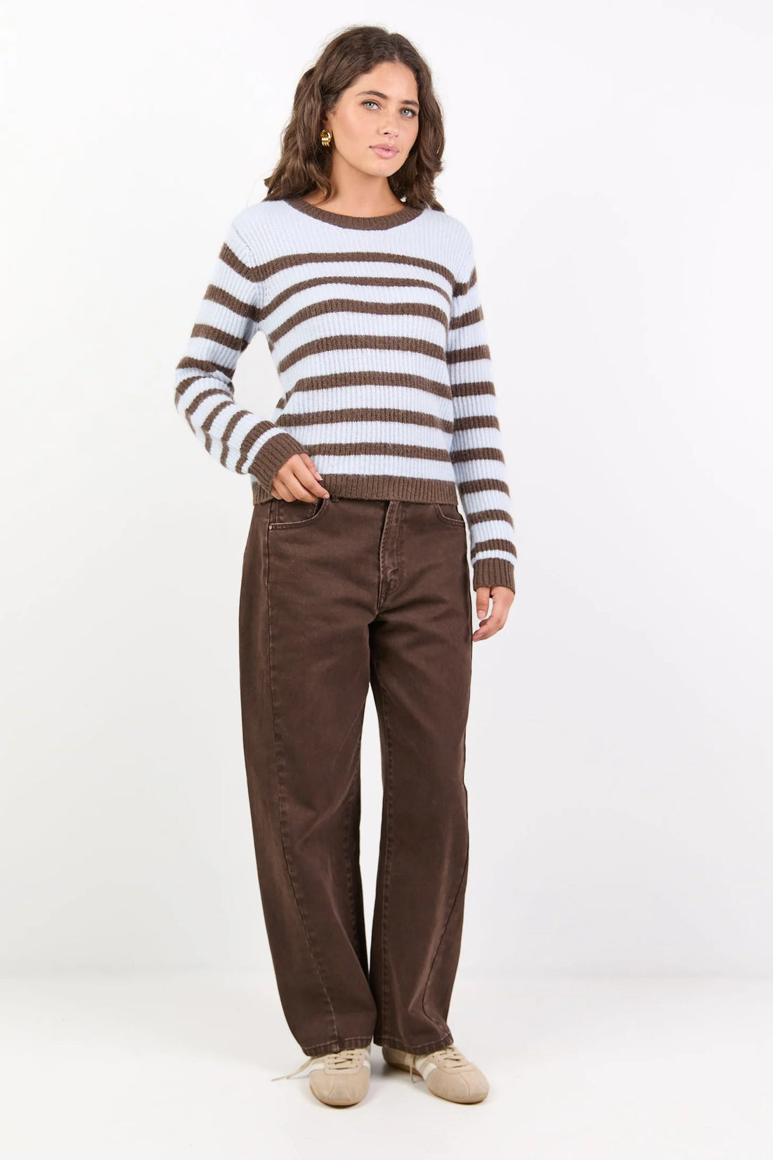 Routine Ice Blue Stripe LS Striped Fluffy Knit Jumper