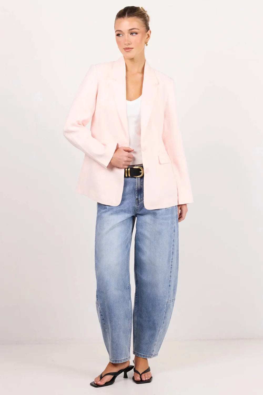 Diploma Soft Pink Linen Two Button Vent Sleeve Blazer