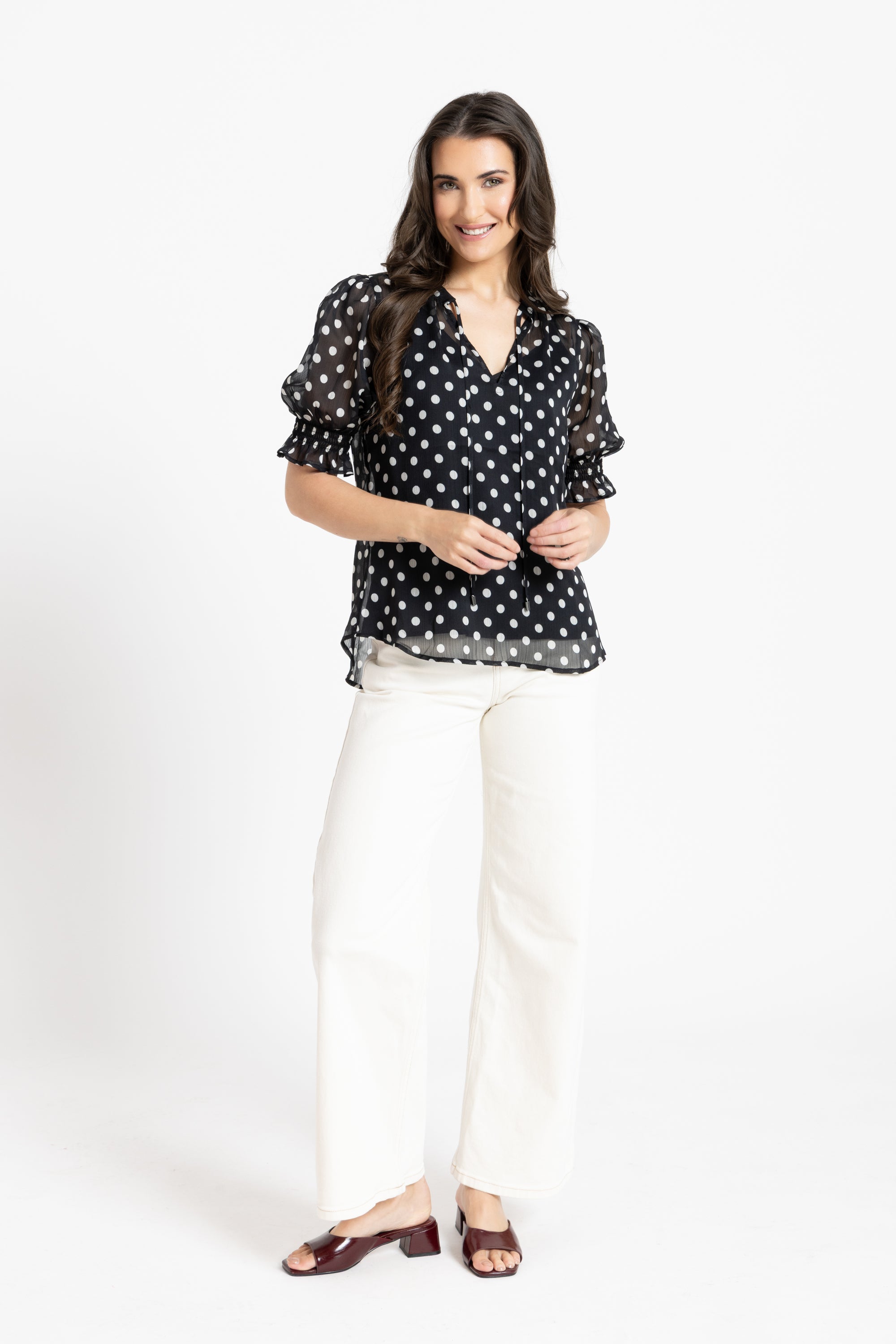 Honey Blouse Short Sleeve Black & White Spot