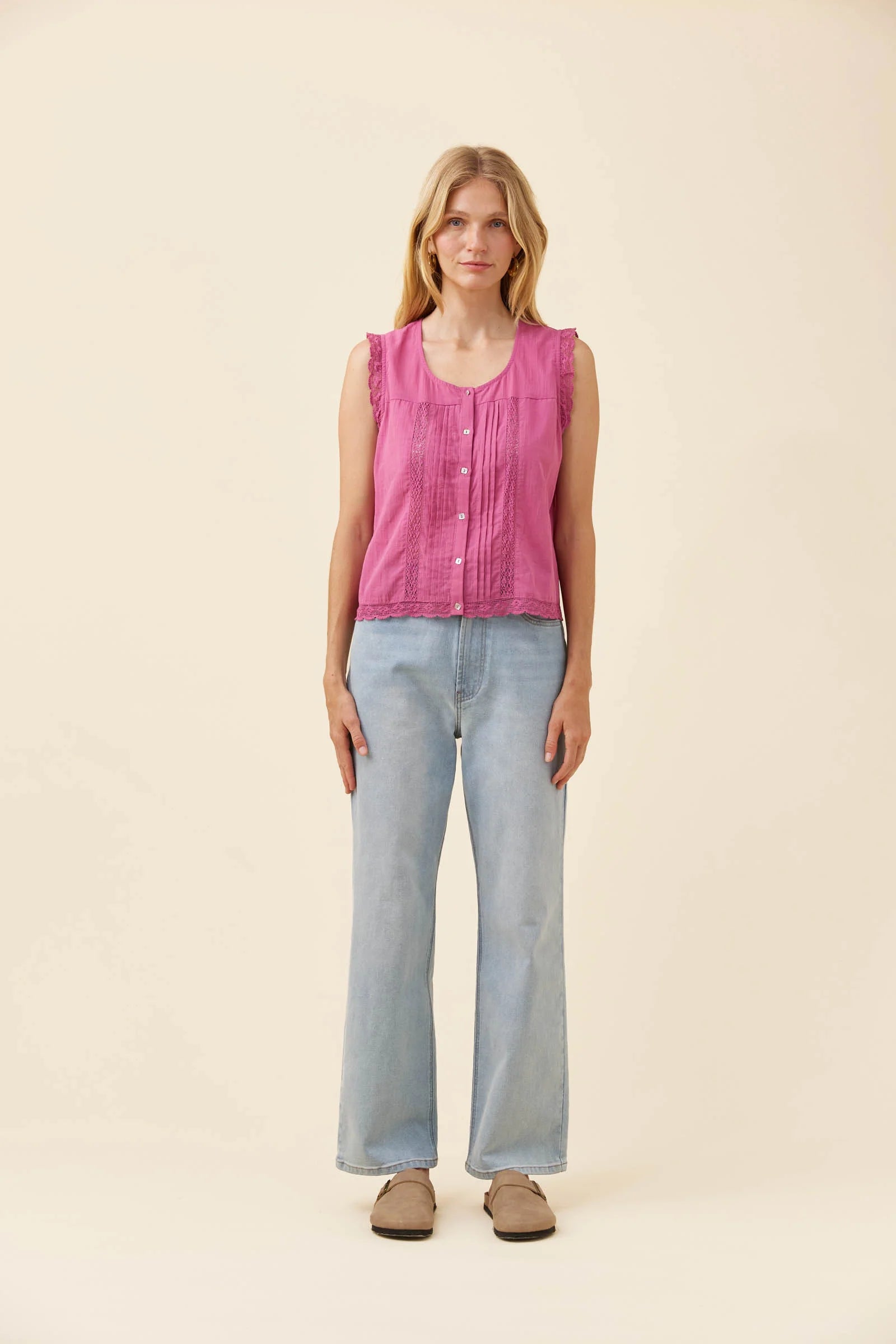 Frances Button Tank Magenta