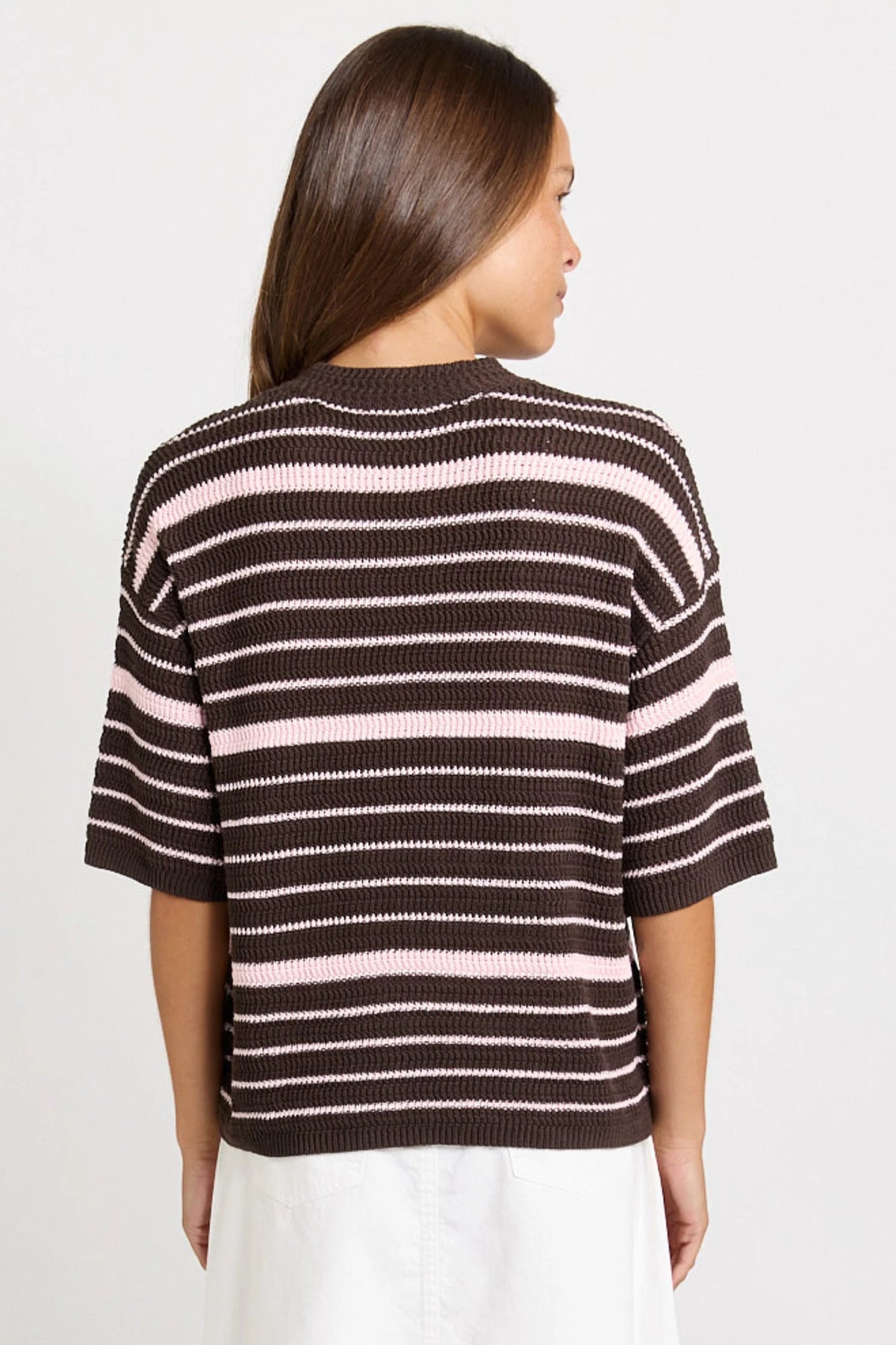 Dylan Knit Tee Chocolate/Pink Stripe