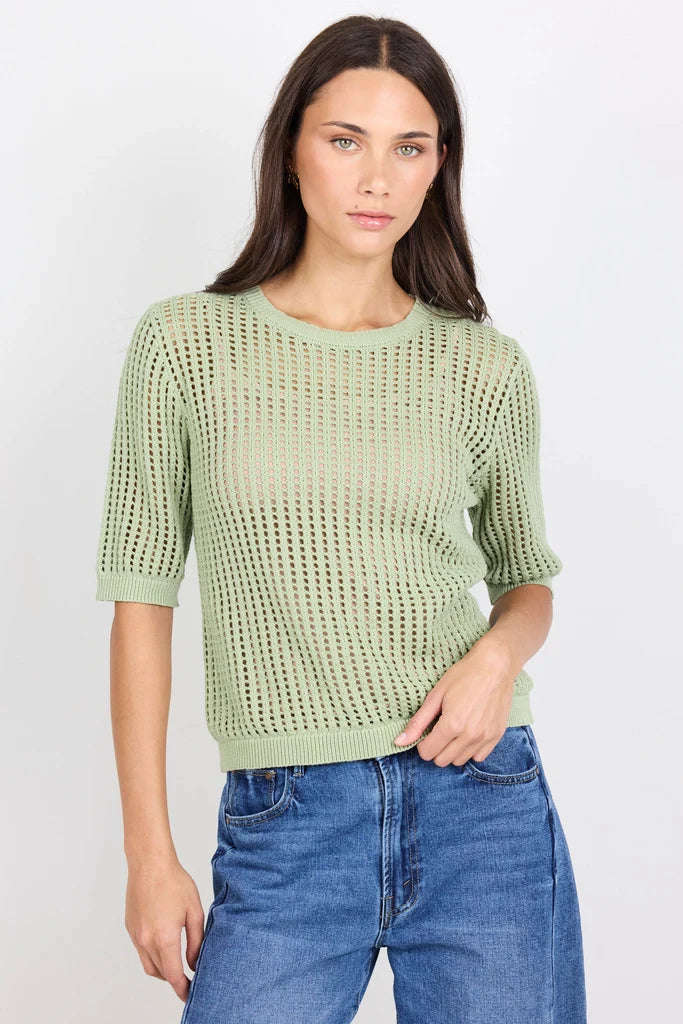 Freckle Sage Pointelle Short Sleeve Knit Top
