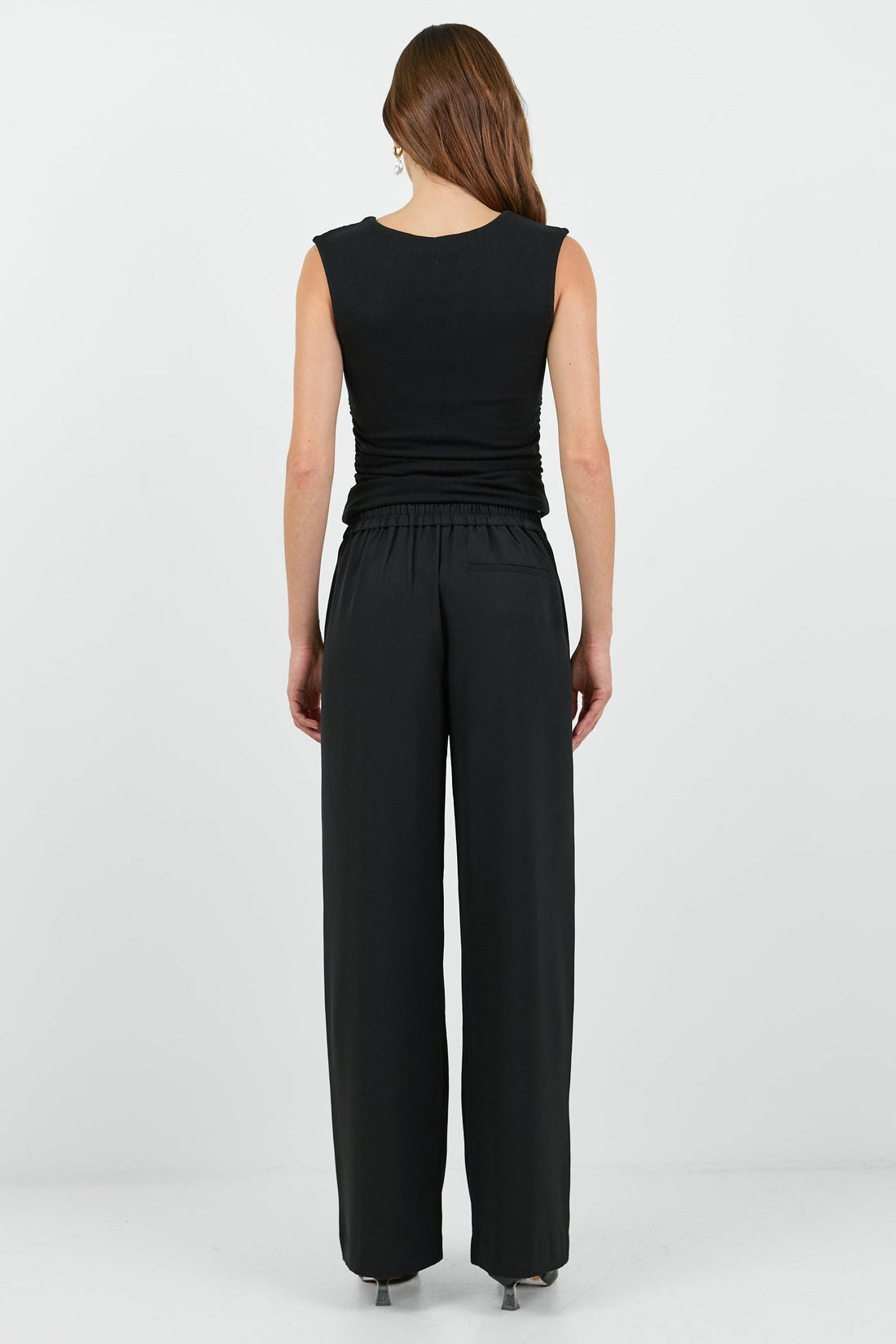 Business Black Wide Leg Pleat Front Pants