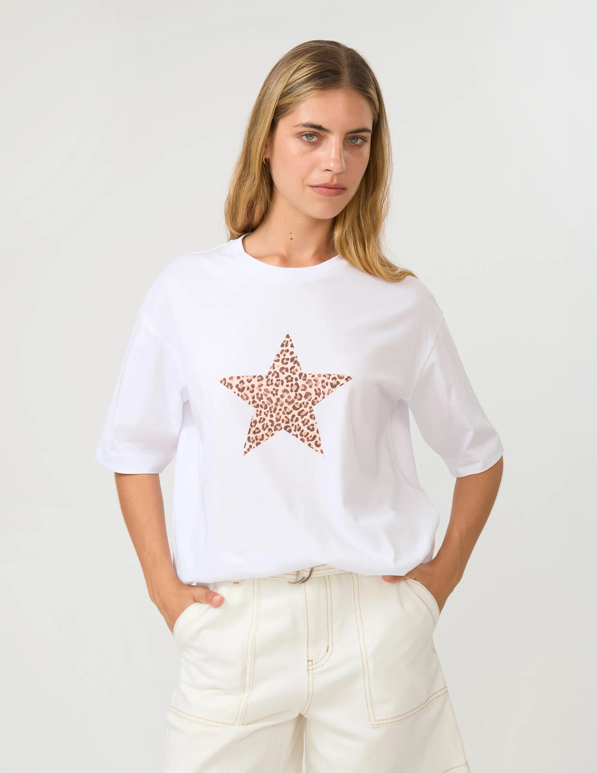 Porter Tee White Star Femme Leopard