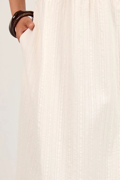 Lucent Cream Sleeveless Shirred Bodice Midi Dress
