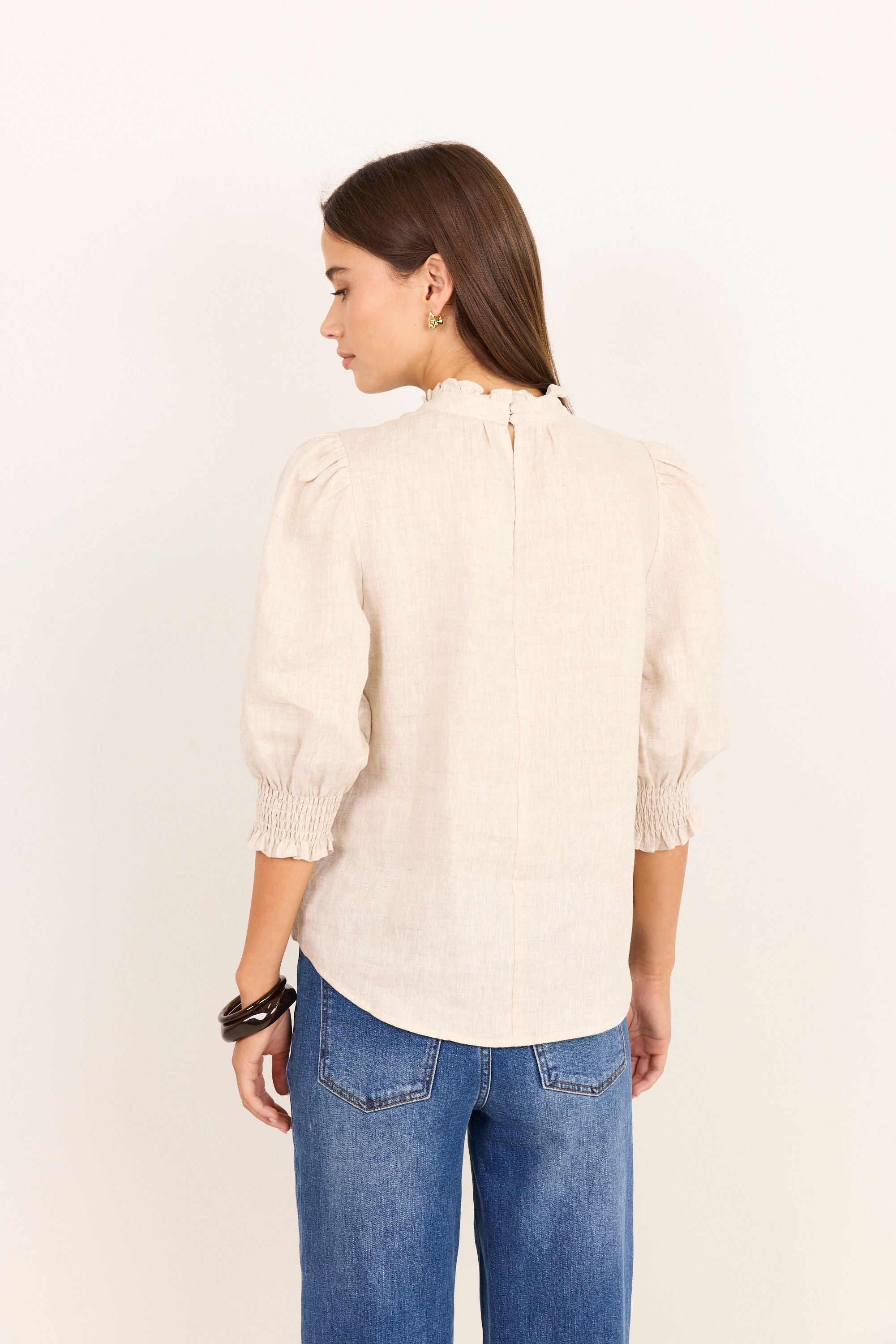 Verse Natural Short Sleeve High Neck Top