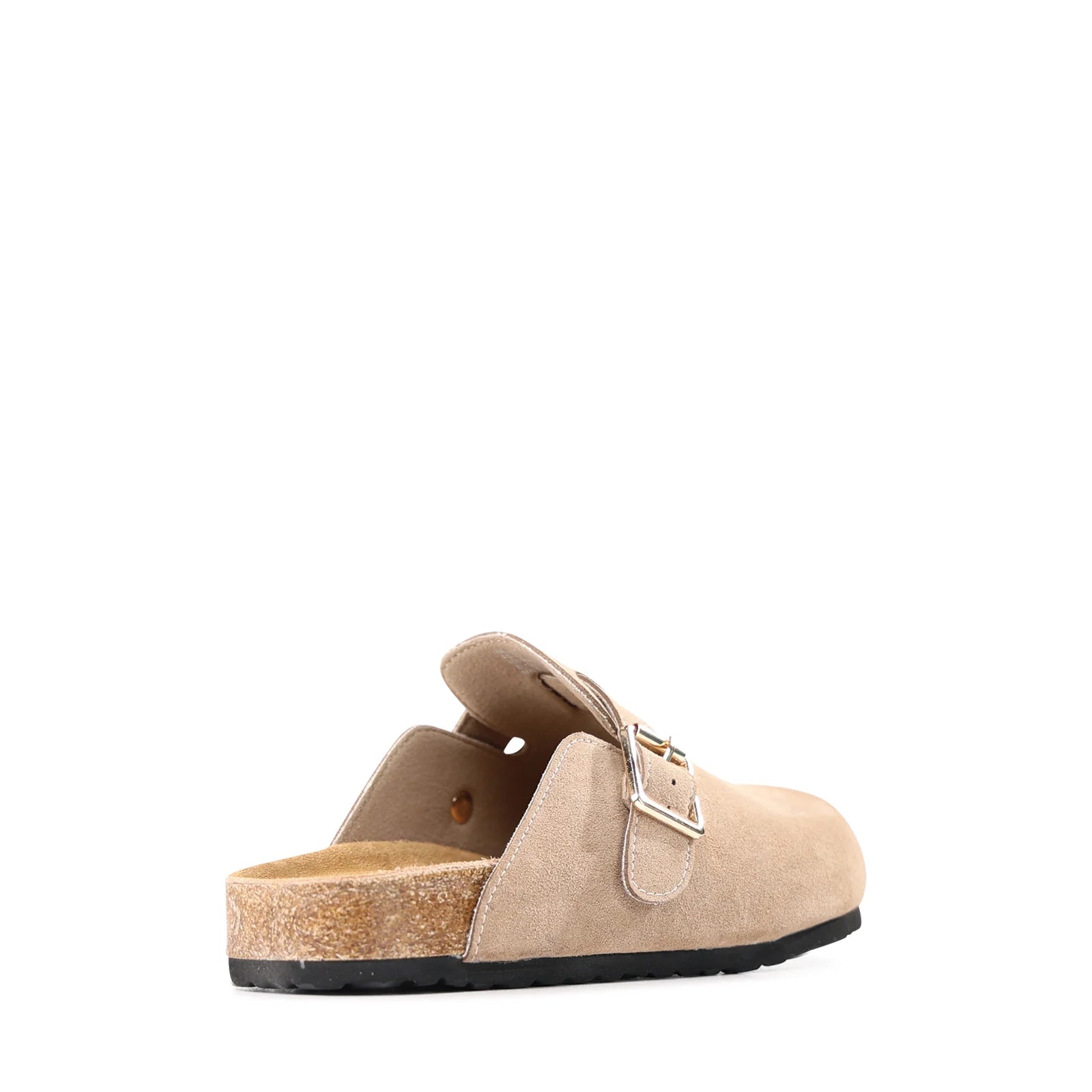 Bili Taupe Suede Buckle Slide