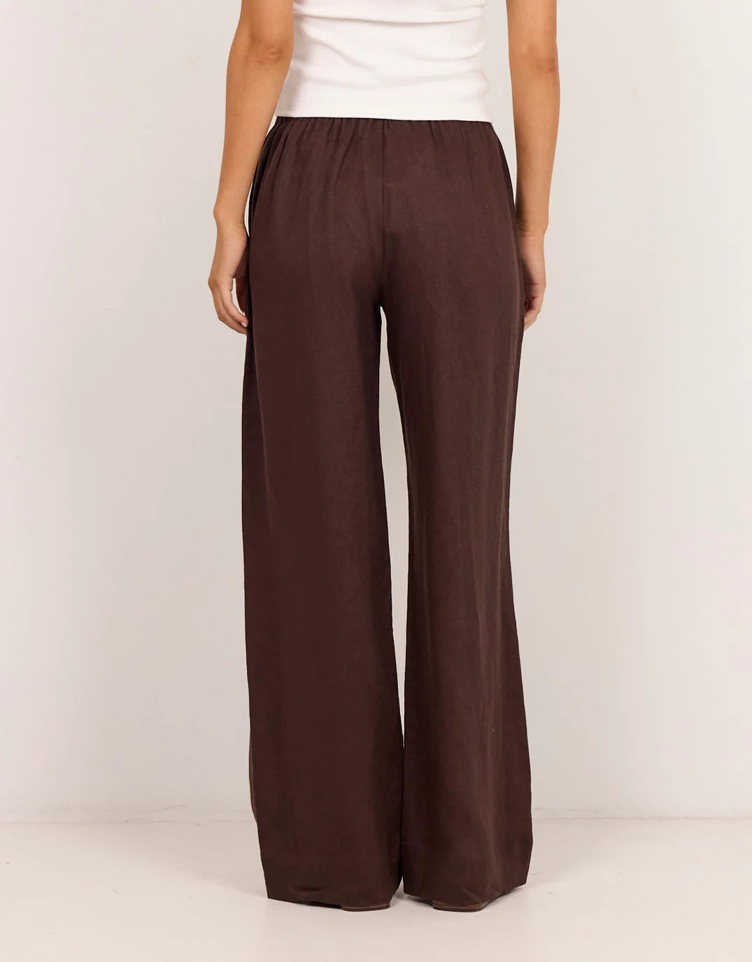 Wellness Dark Chocolate Linen Pull On Wide Leg Pants