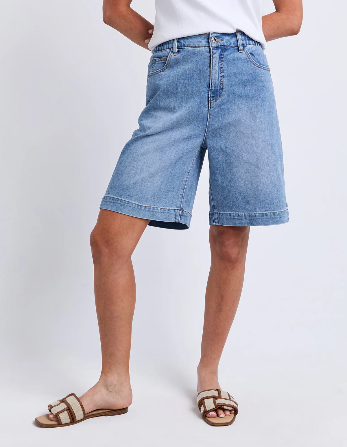 Birdie Long Denim Shorts Light Blue