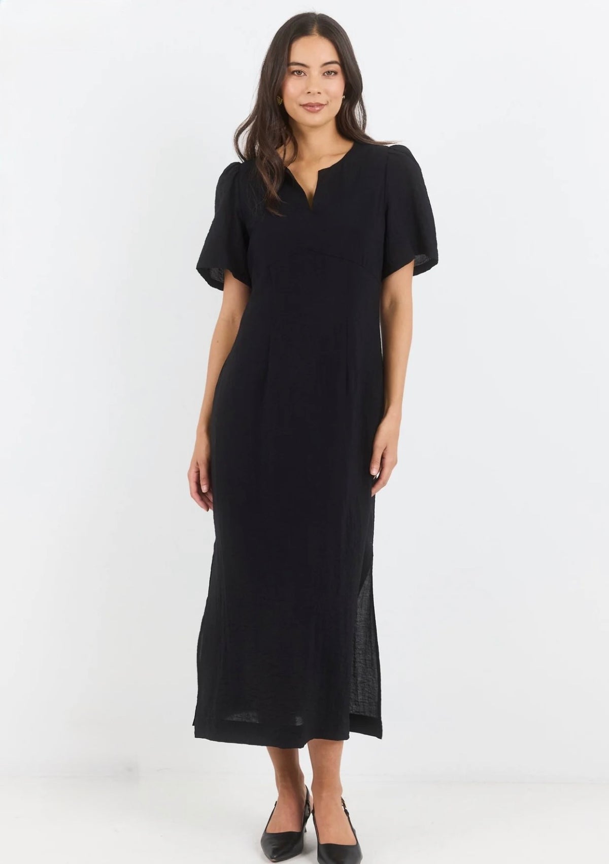 Commend Black Texture Shaped SS Maxi Dress