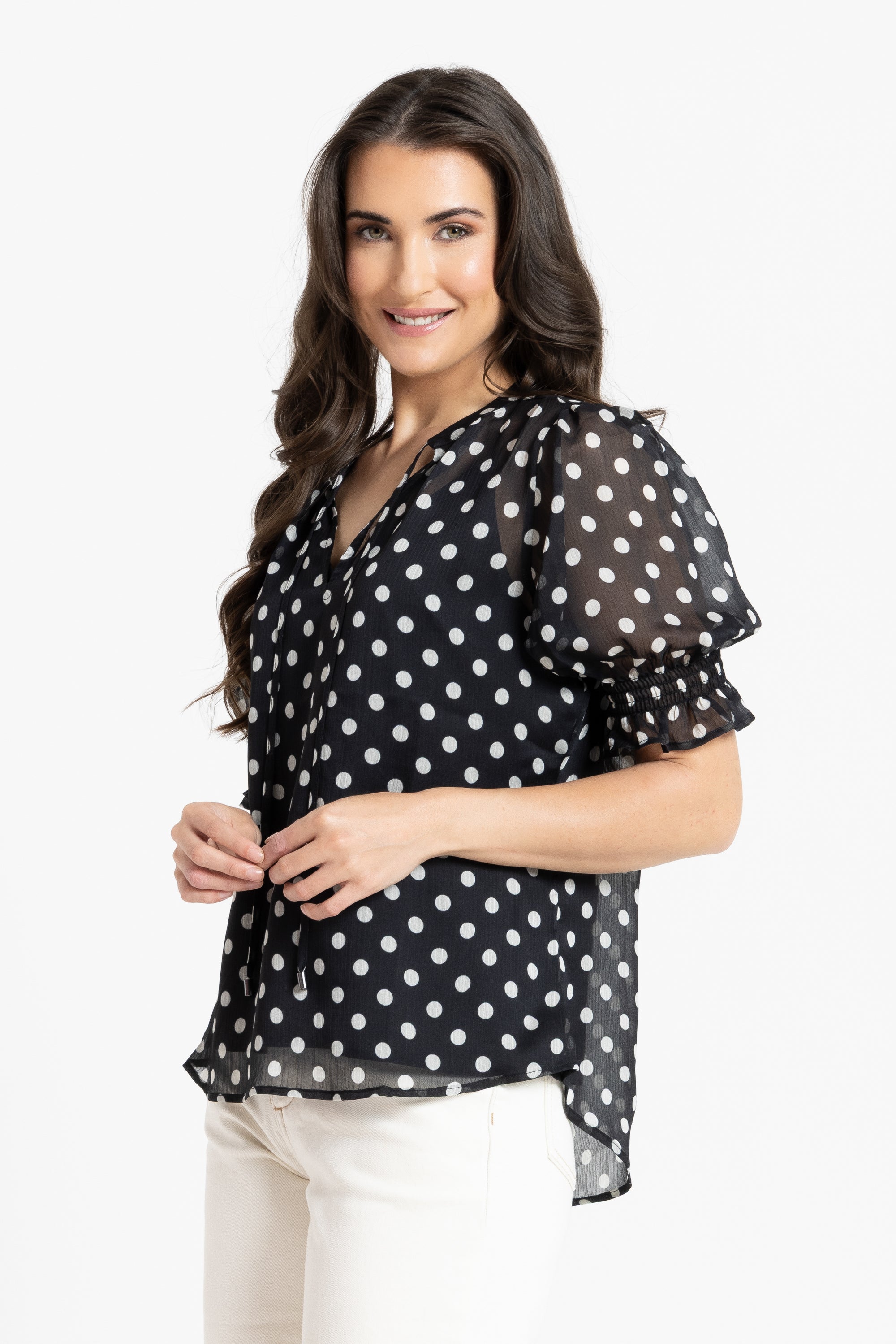 Honey Blouse Short Sleeve Black & White Spot