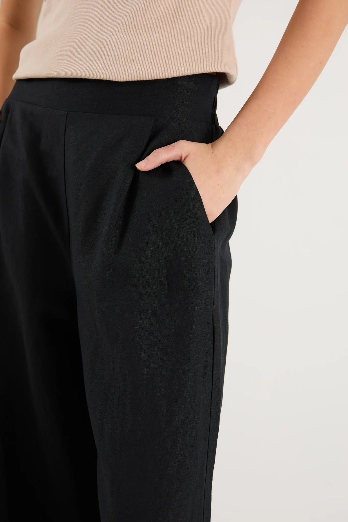 Guardian Black Linen Viscose Elastic Back Pants