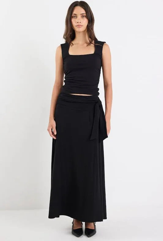 Status Black Jersey Knot Front Maxi Skirt