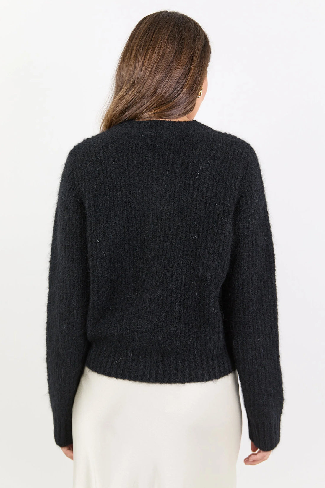 Highlight Black Mohair Blend Crewneck Cardigan