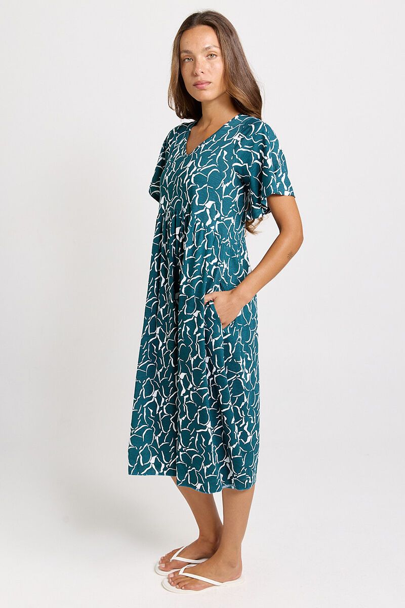 Donna Dress Teal Blue Petal Print