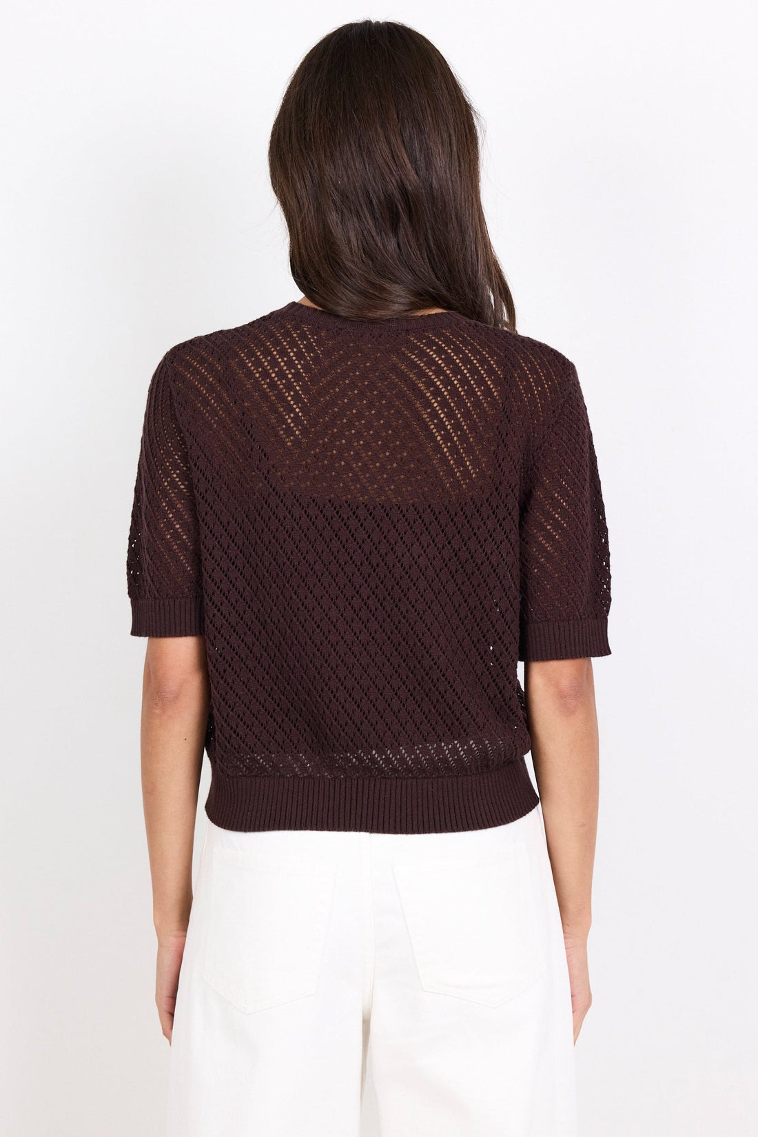 Dapple Chocolate Boxy Knit Lace Tee
