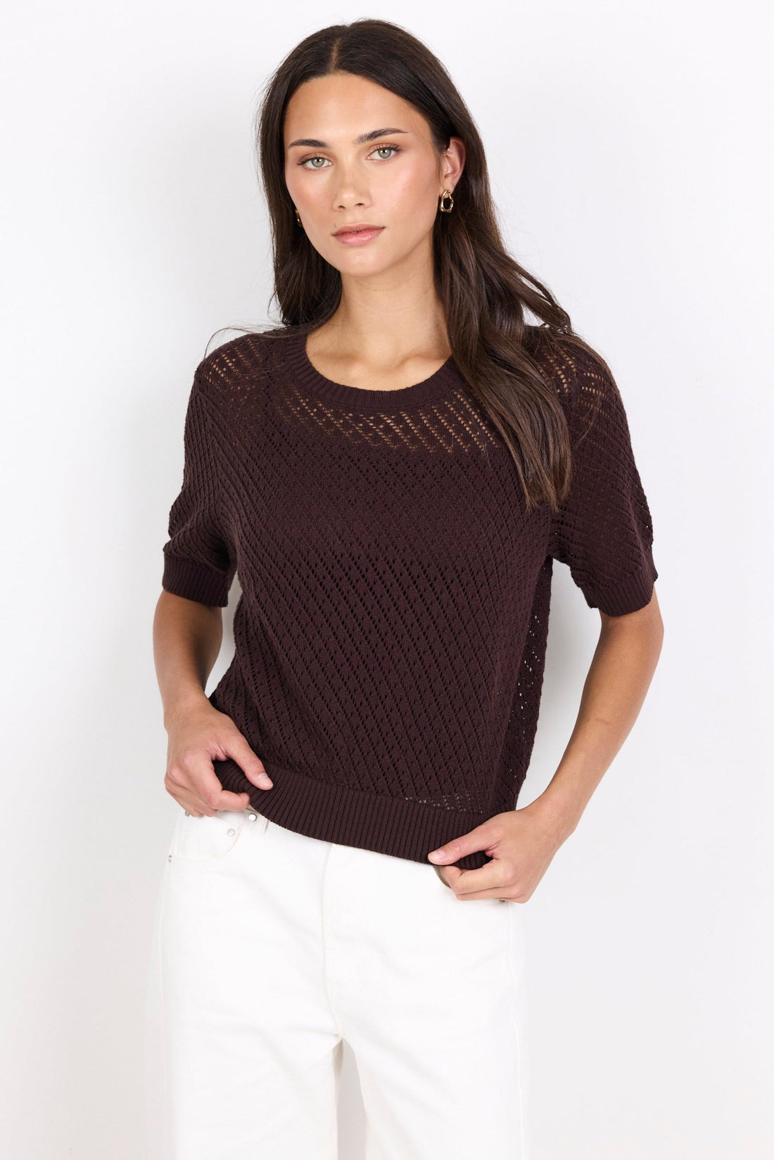 Dapple Chocolate Boxy Knit Lace Tee