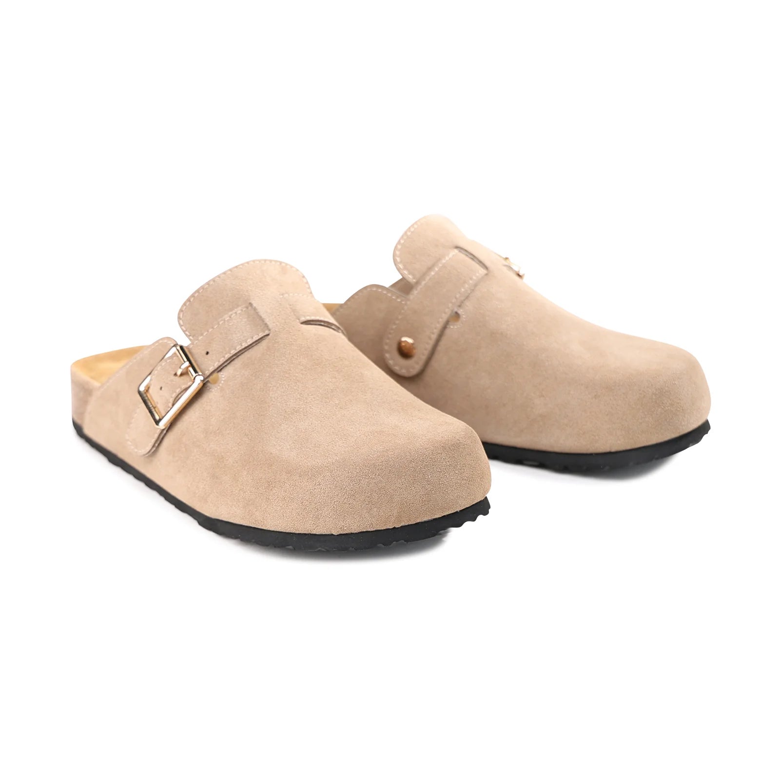 Bili Taupe Suede Buckle Slide