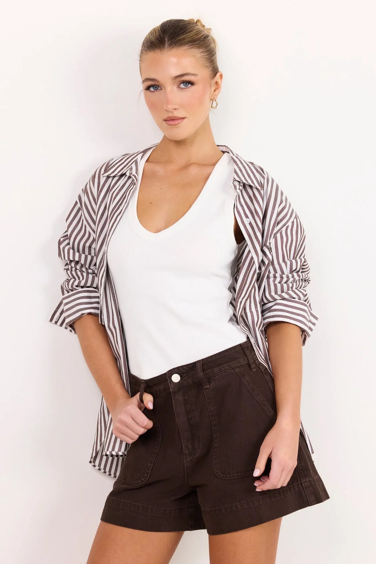Vale White V Neck Rib Tank