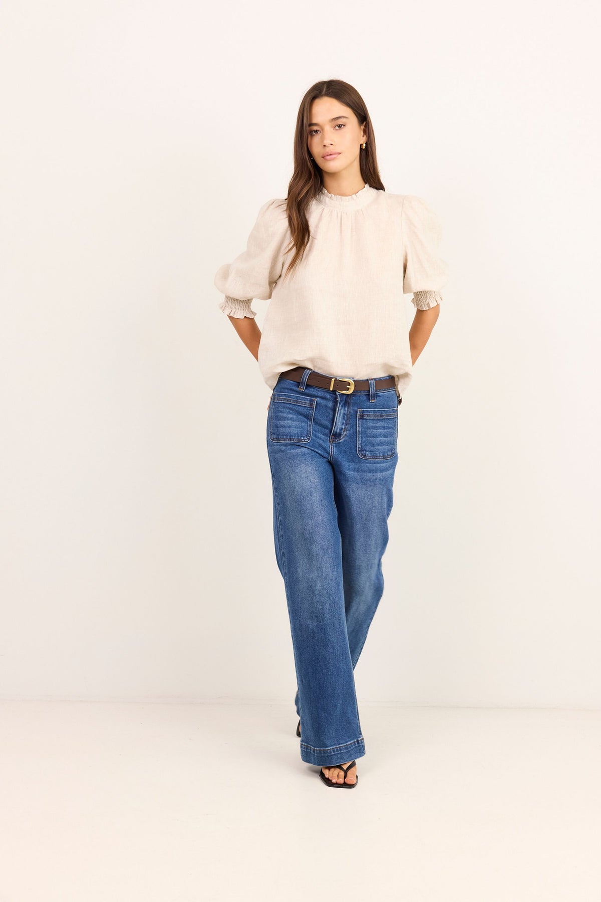 Verse Natural Short Sleeve High Neck Top