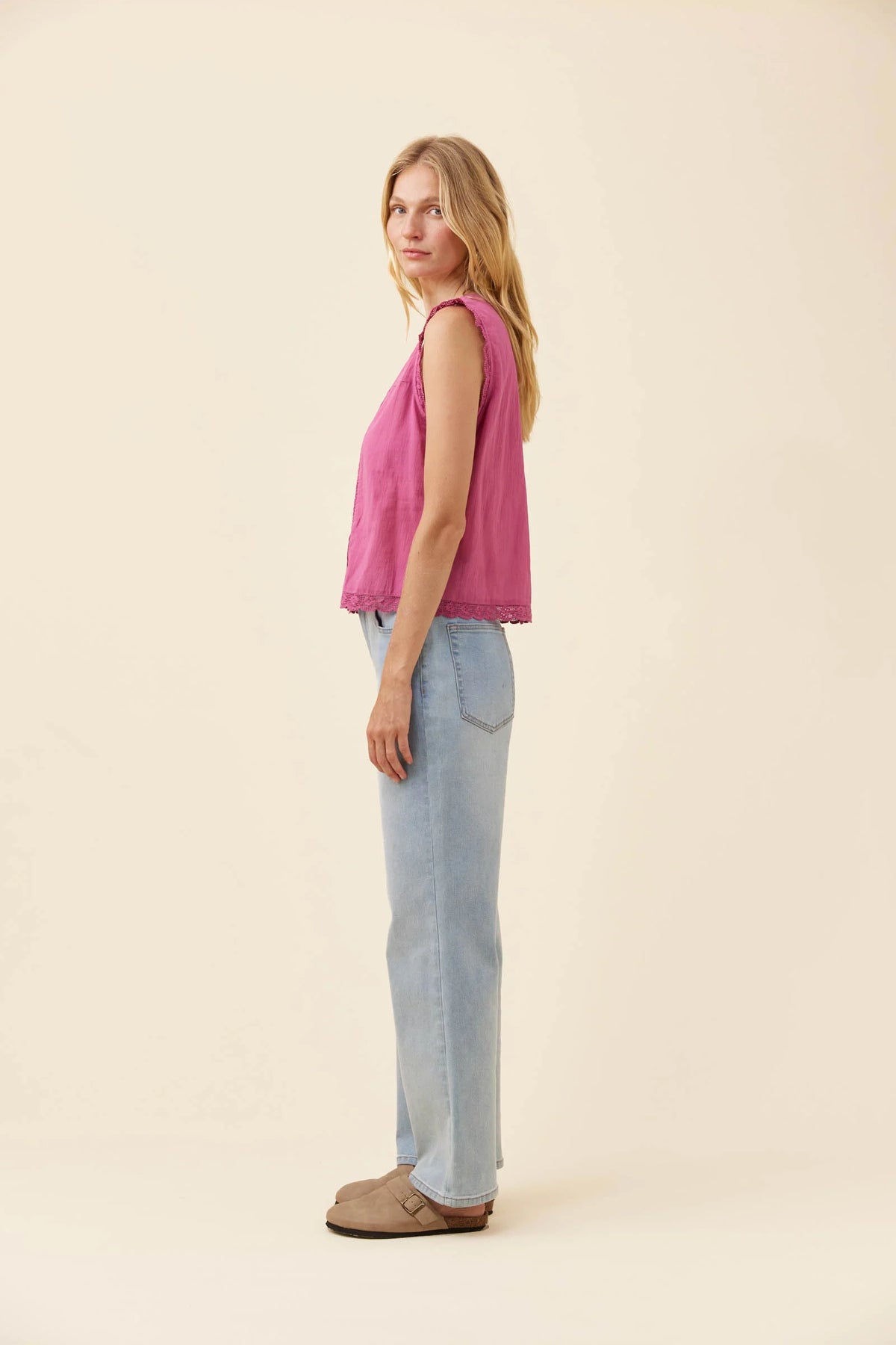 Frances Button Tank Magenta