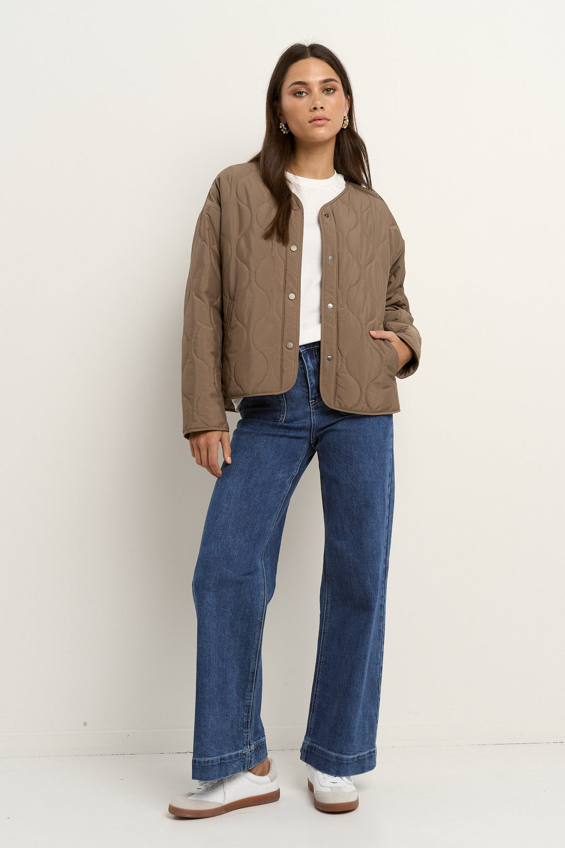 Apex Mocha Collarless Puffer Jacket