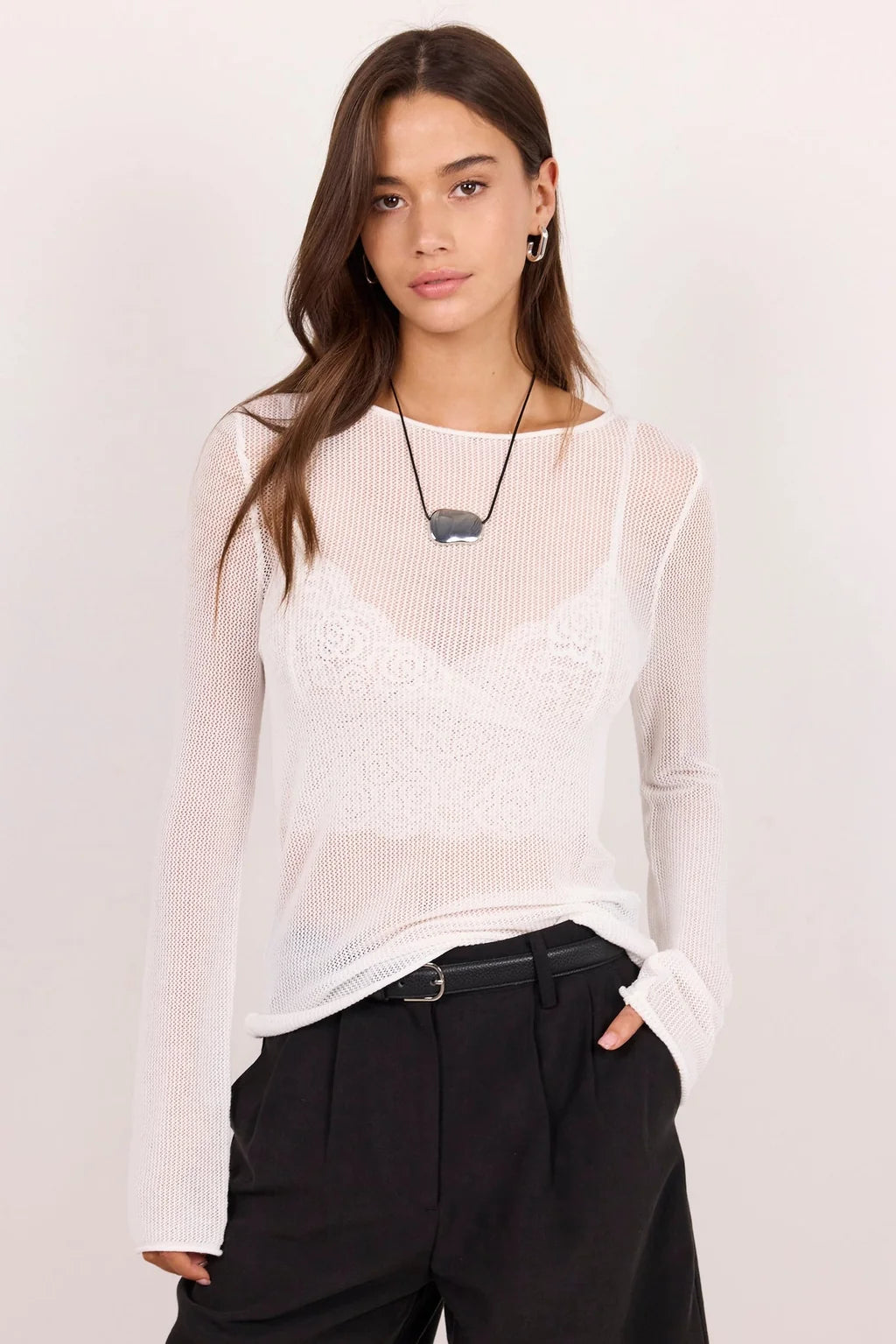 Filigree Ivory Mesh Long Sleeve
Knit Top