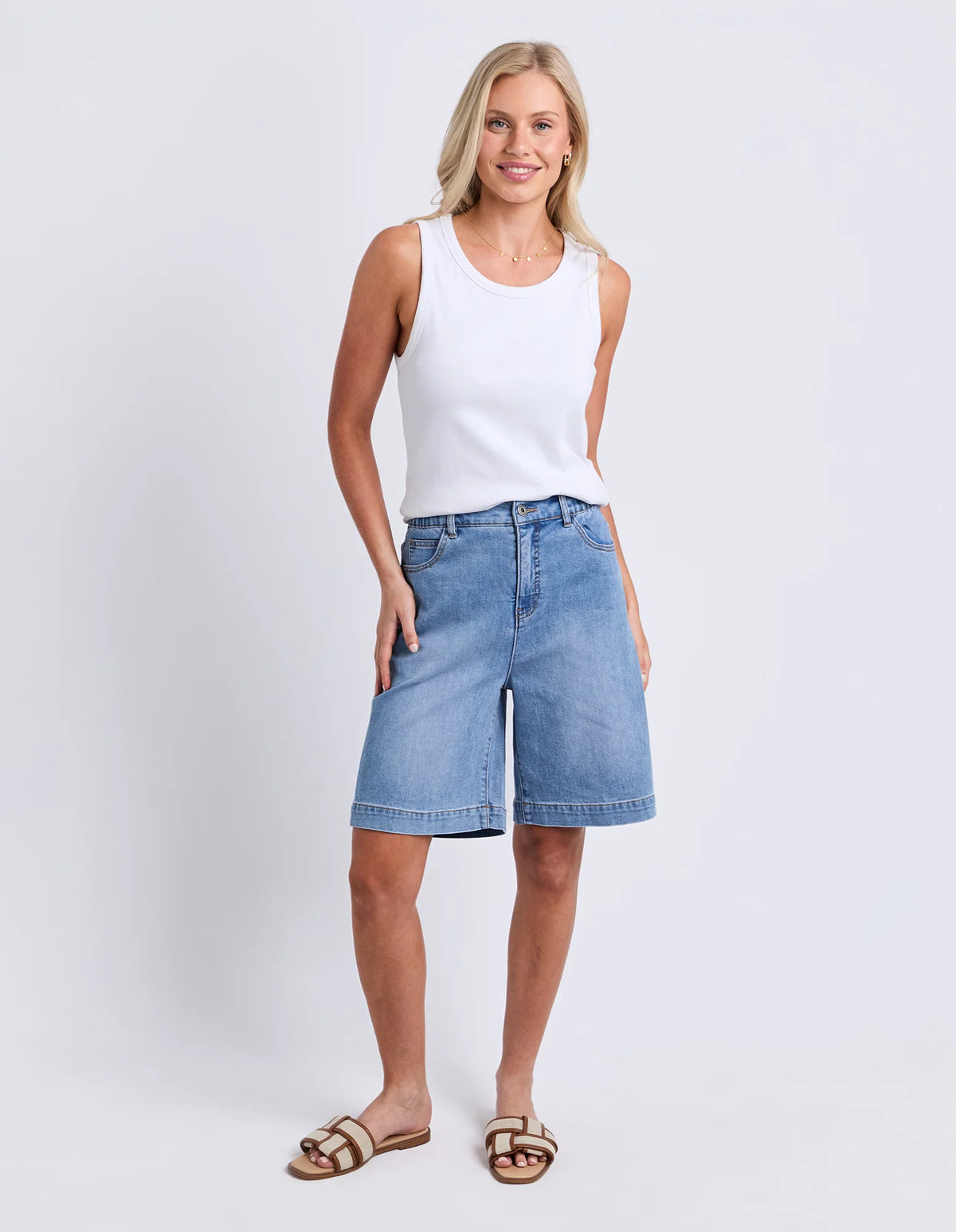 Birdie Long Denim Shorts Light Blue