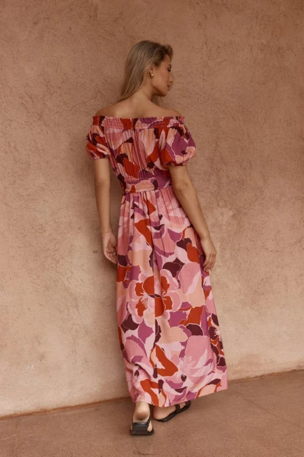 Jo Off Shoulder Dress Peony Print