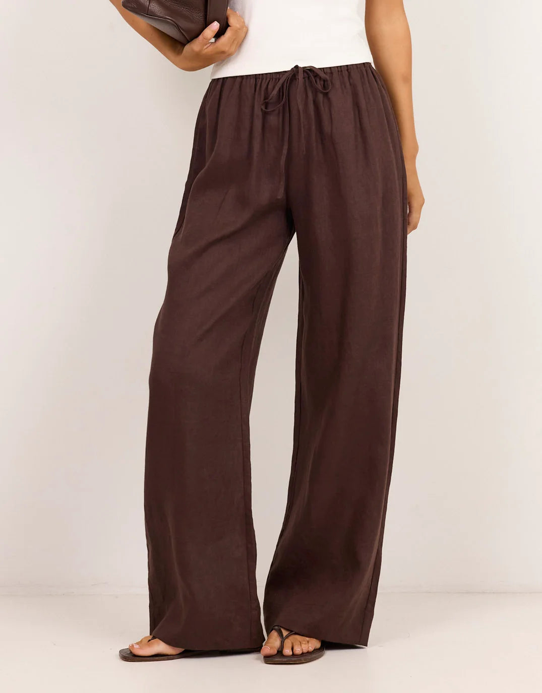 Wellness Dark Chocolate Linen Pull On Wide Leg Pants
