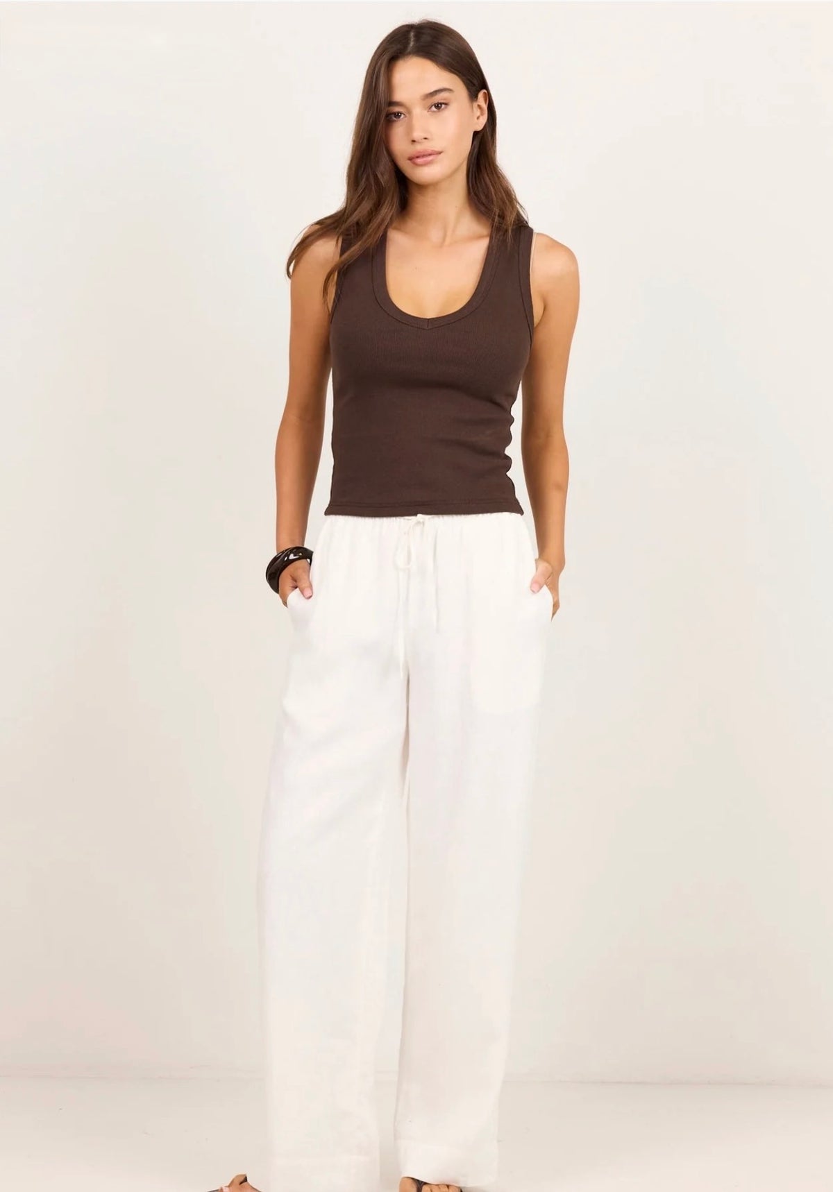 Wellness White Linen Pull On Wide Leg Pants