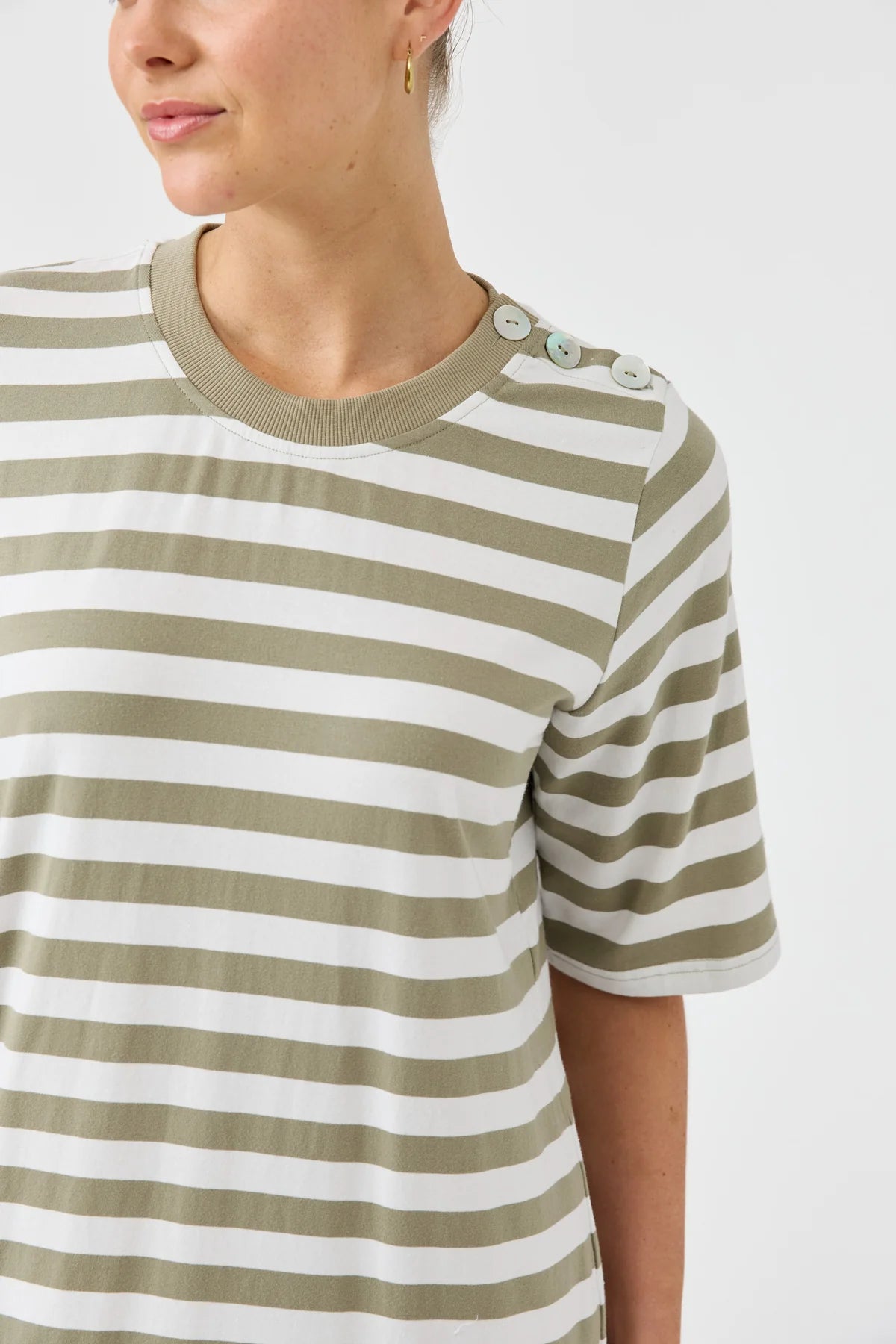Studio Stripe Tshirt Dress Olive