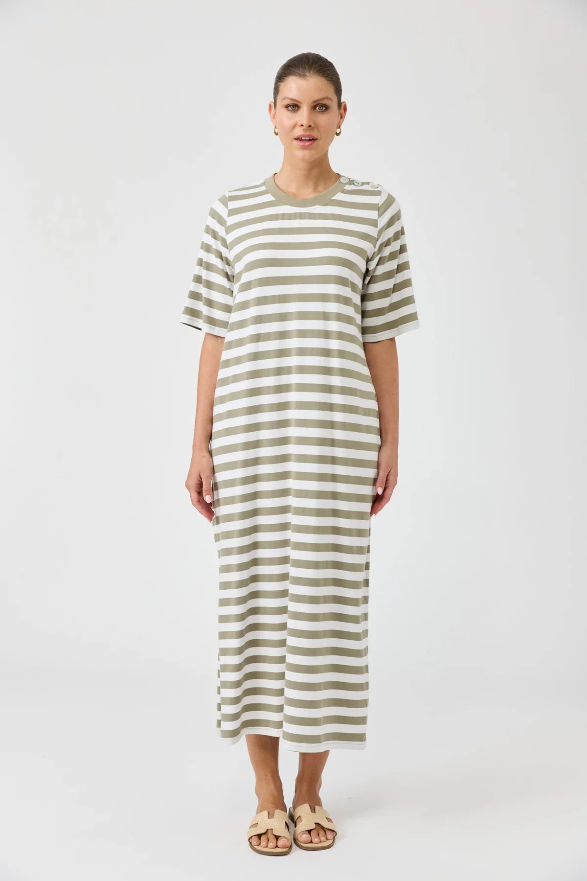 Studio Stripe Tshirt Dress Olive