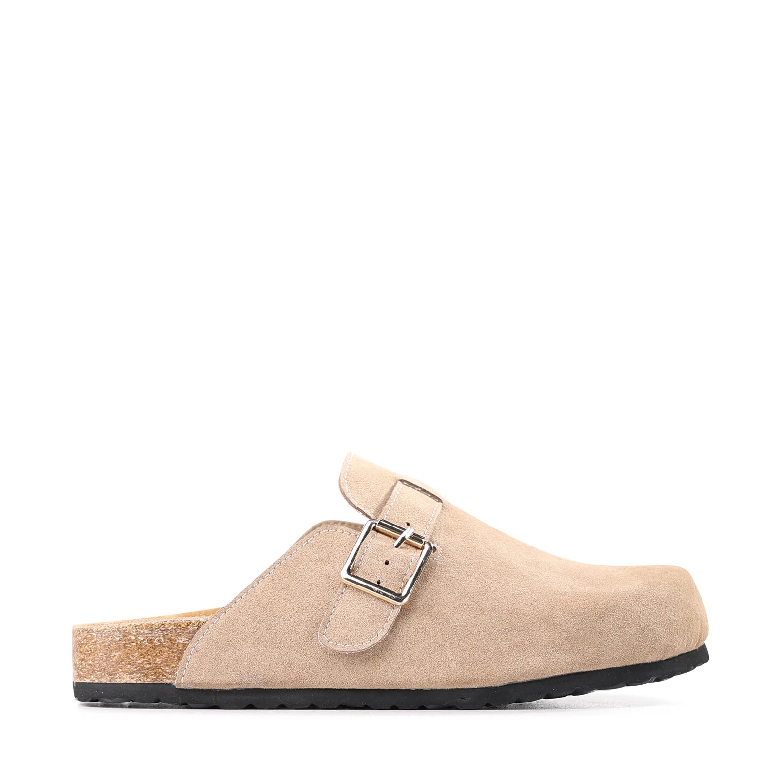 Bili Taupe Suede Buckle Slide